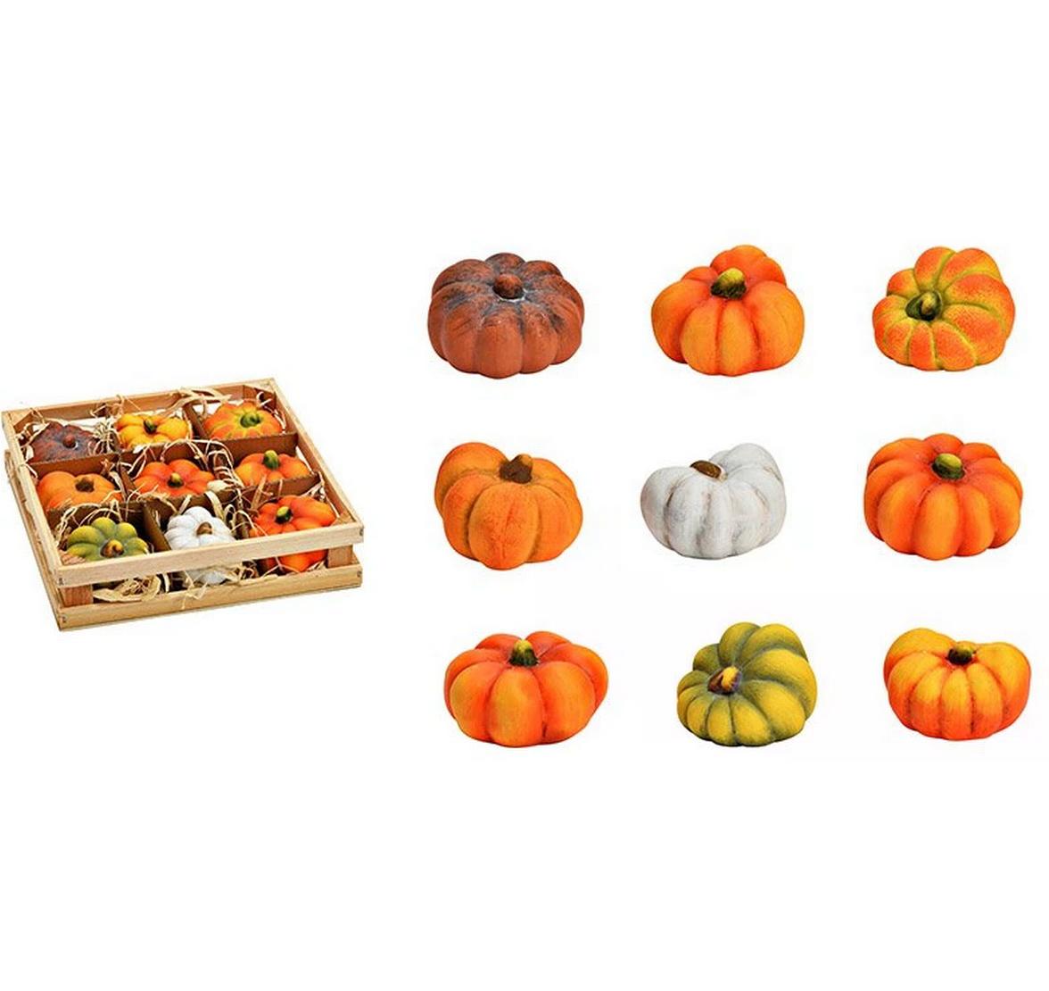 G. Wurm Aufsteller Kürbis in Holzbox 9 Stück, Orange/Weiss