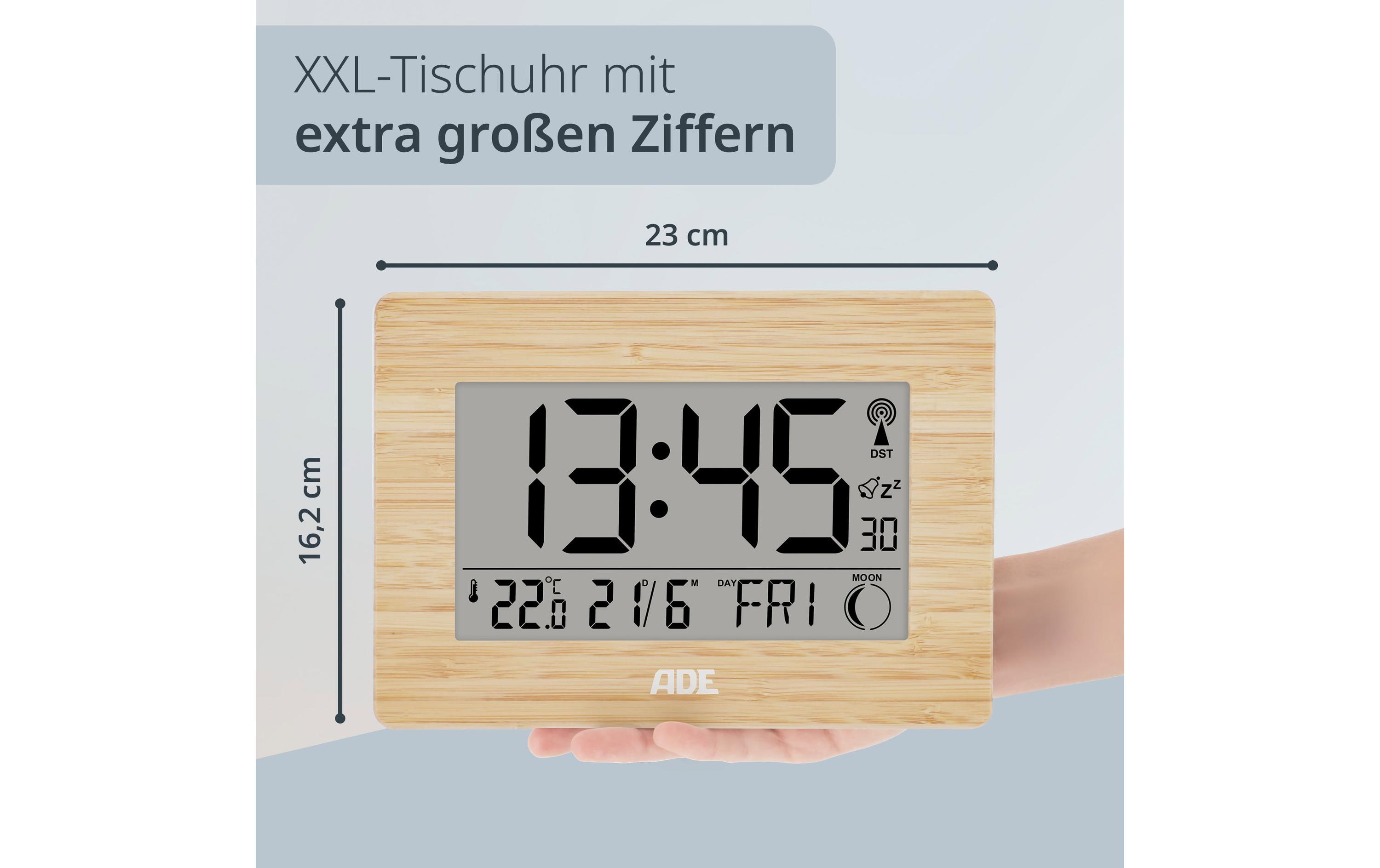 ADE Digitale DCF-Funkuhr mit XXL-Ziffern Bambus-Weiss