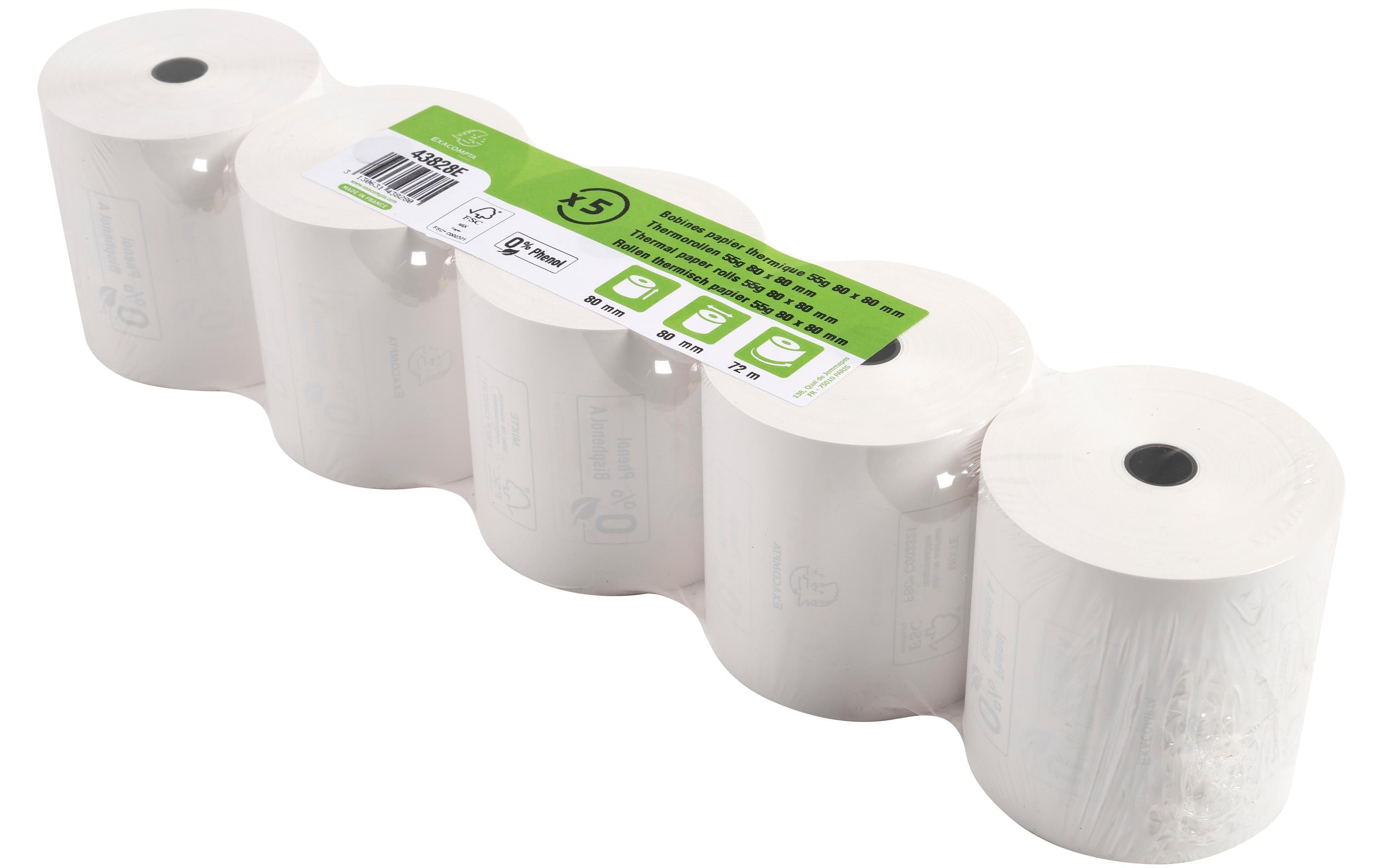 Exacompta Thermo-Papierrolle 80 x 80 x 12 mm, 72 m, 5 Stück