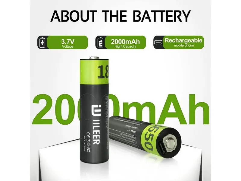 IILEER IILEER 18650 Lithium Akkus 2000 mAh 2 Stück