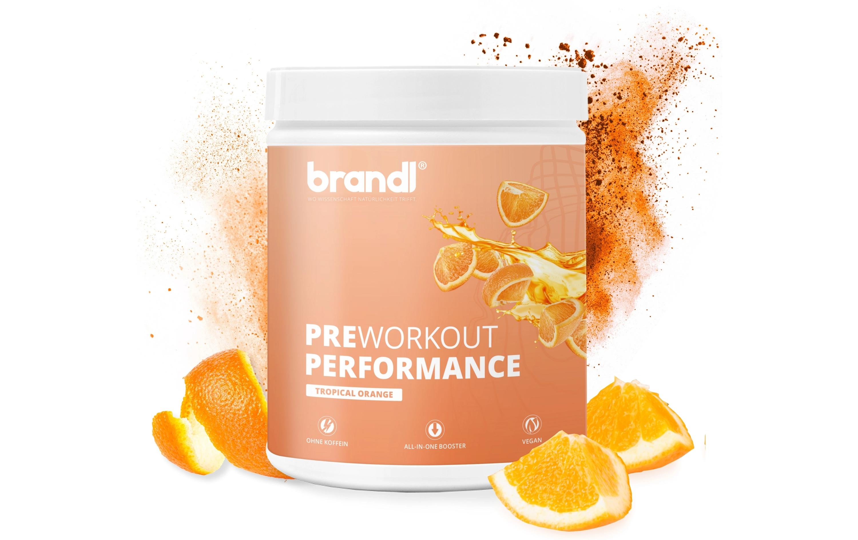 Brandl-Nutrition Pre-Workout Booster All-in-One ohne Koffein Orange 500 g