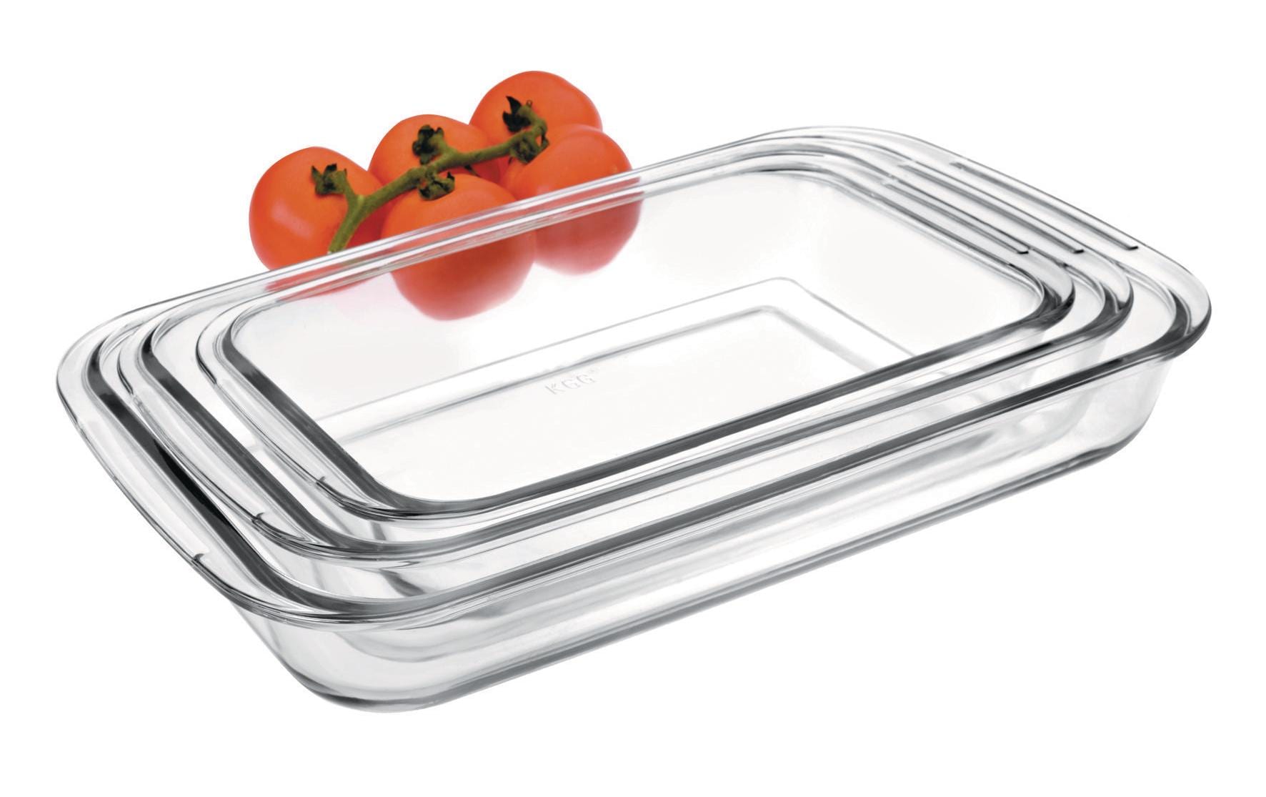Ibili Auflaufform-Set 3 Stück, Eckig, Transparent