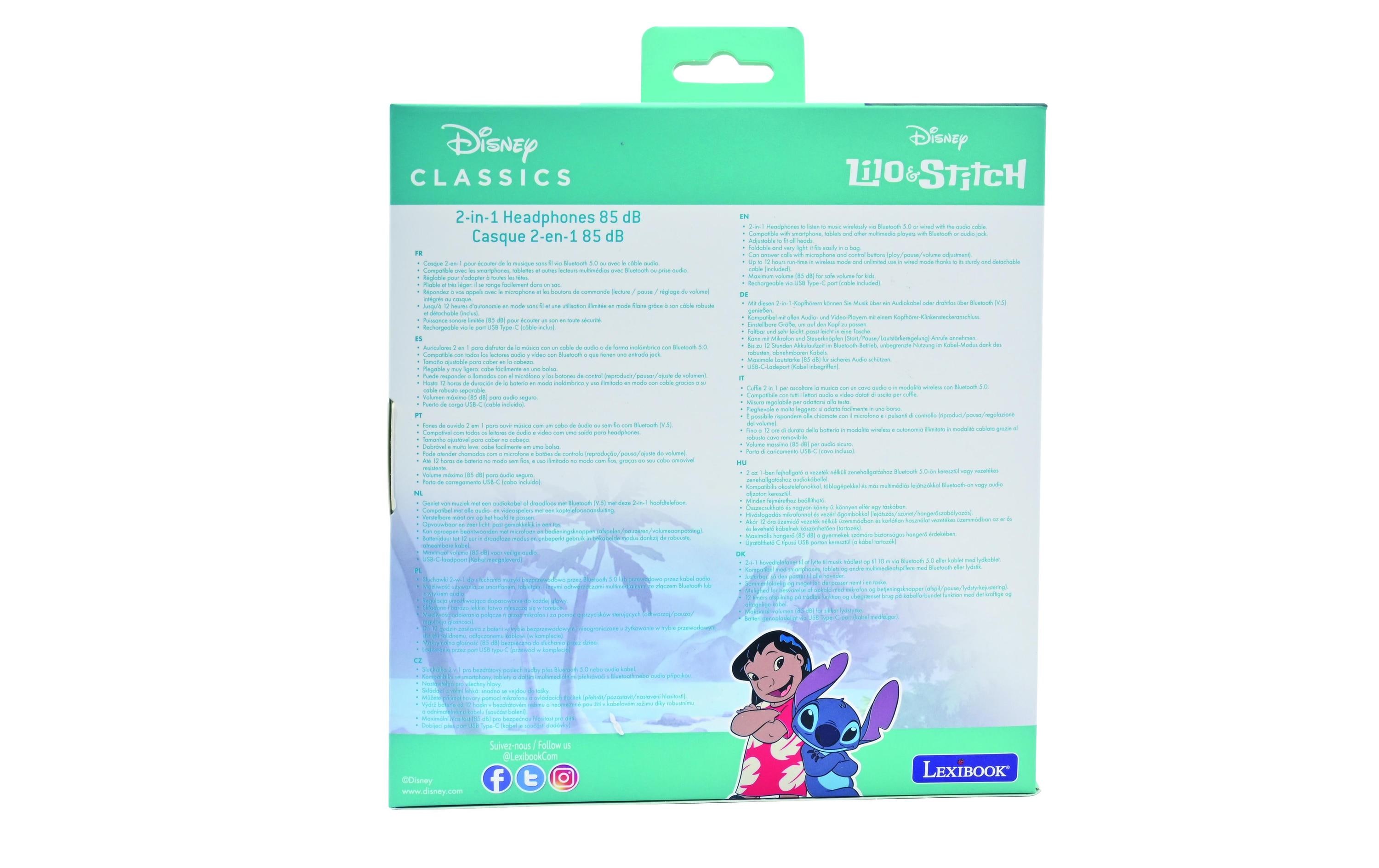 Lexibook 2-in-1-Bluetooth/Kabel-Kopfhörer Stitch Blau