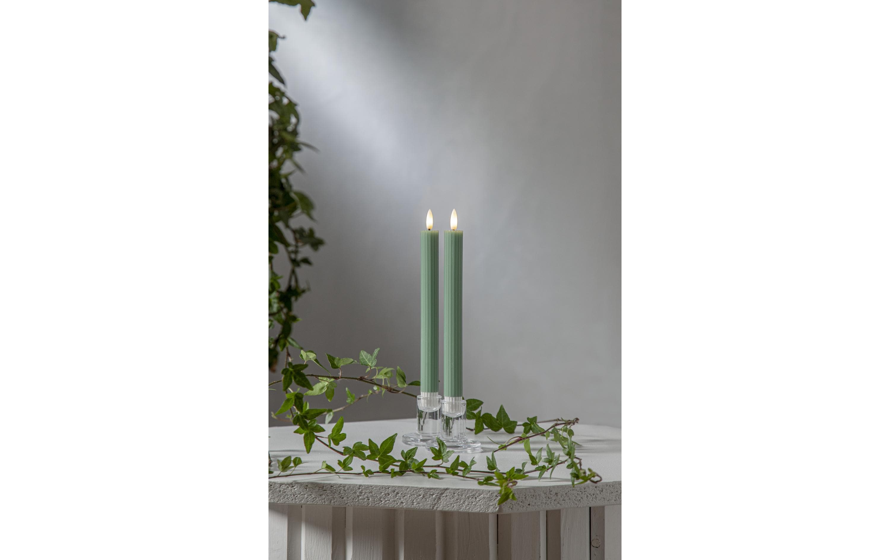 Star Trading LED-Stabkerzen Set Flamme Stripe, 25 cm, Grün, 2 Stück
