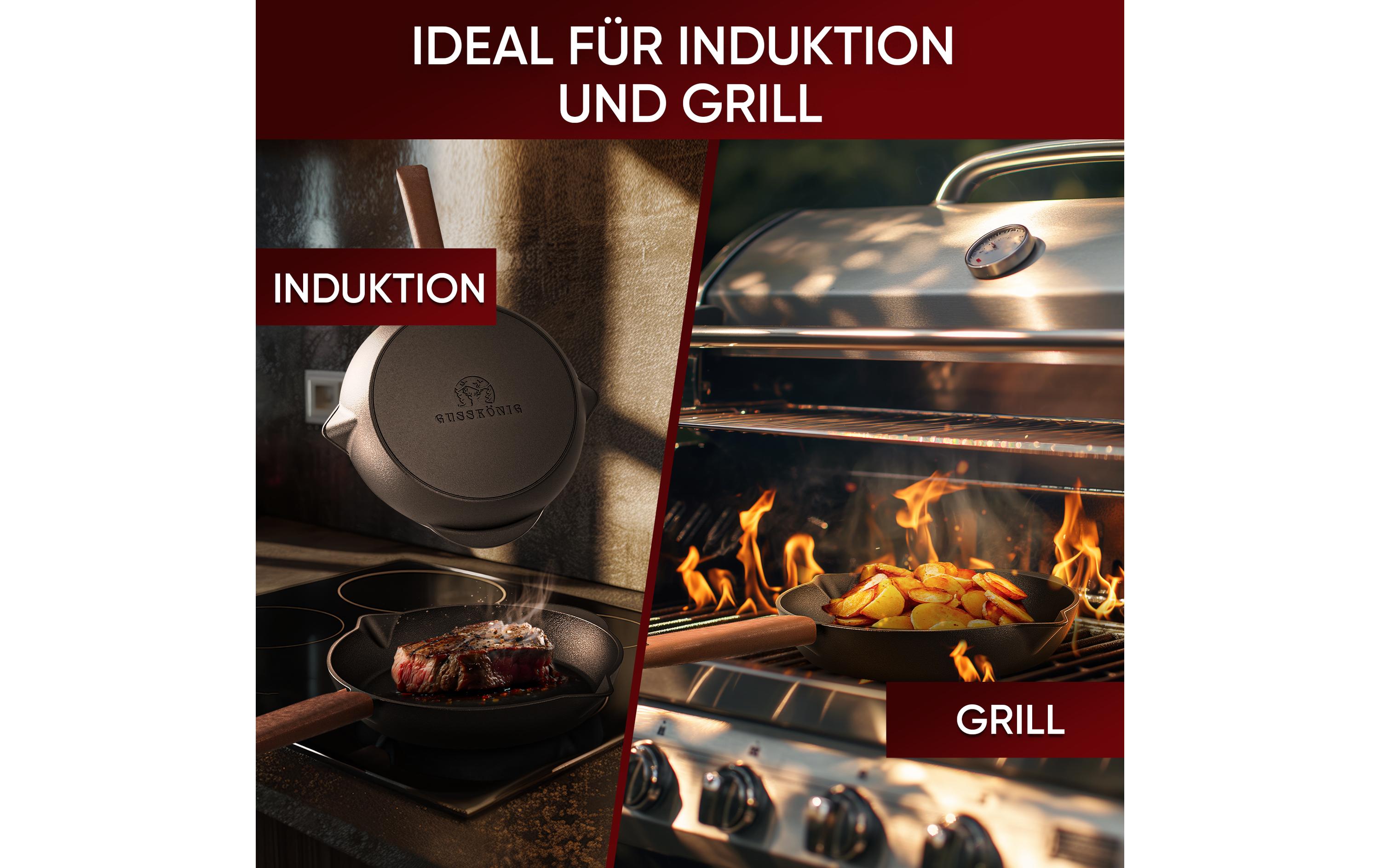 Gusskoenig Bratpfanne 26 cm mit Ledergriff, Reiniger