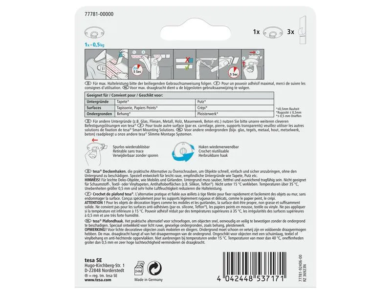 tesa Deckenhaken für Tapete & Putz 0.5 kg tesa Deckenhaken für Tapete & Putz 0.5 kg