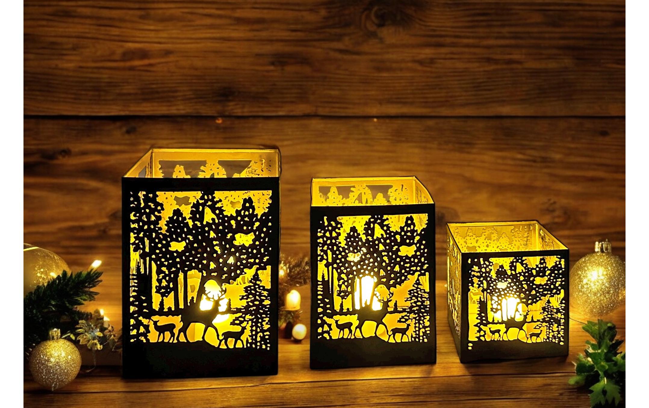 Dameco Laterne Forest 3er Set, Gold/Schwarz