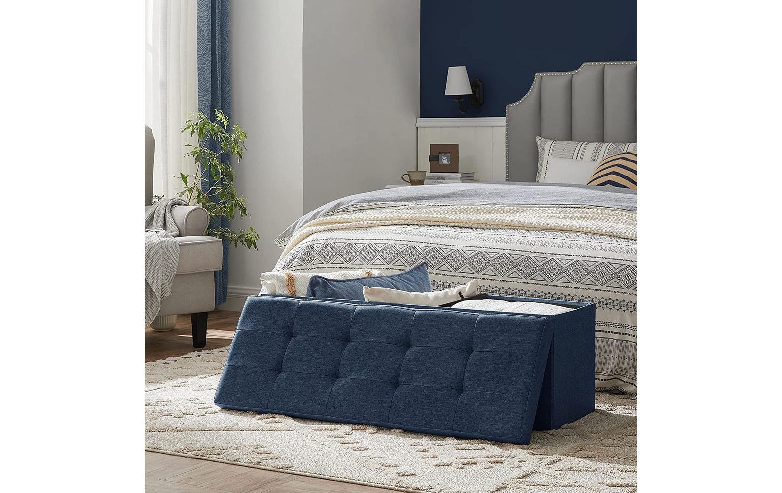 Songmics Sitztruhe mit Aufbewahrung 110 x 38 cm, Blau