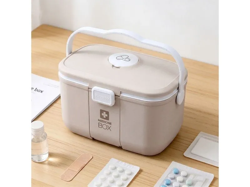 relaxdays Medizinbox aus Kunststoff Beige/Grau 17 x 28 x 18 cm relaxdays Medizinbox aus Kunststoff Beige/Grau 17 x 28 x 18 cm
