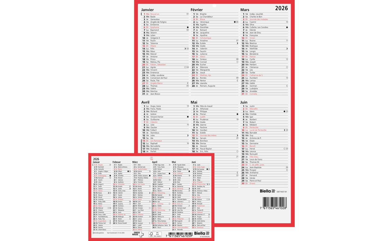 Biella Tafelkalender A5, 6 Monate pro Seite Biella Tafelkalender A5, 6 Monate pro Seite