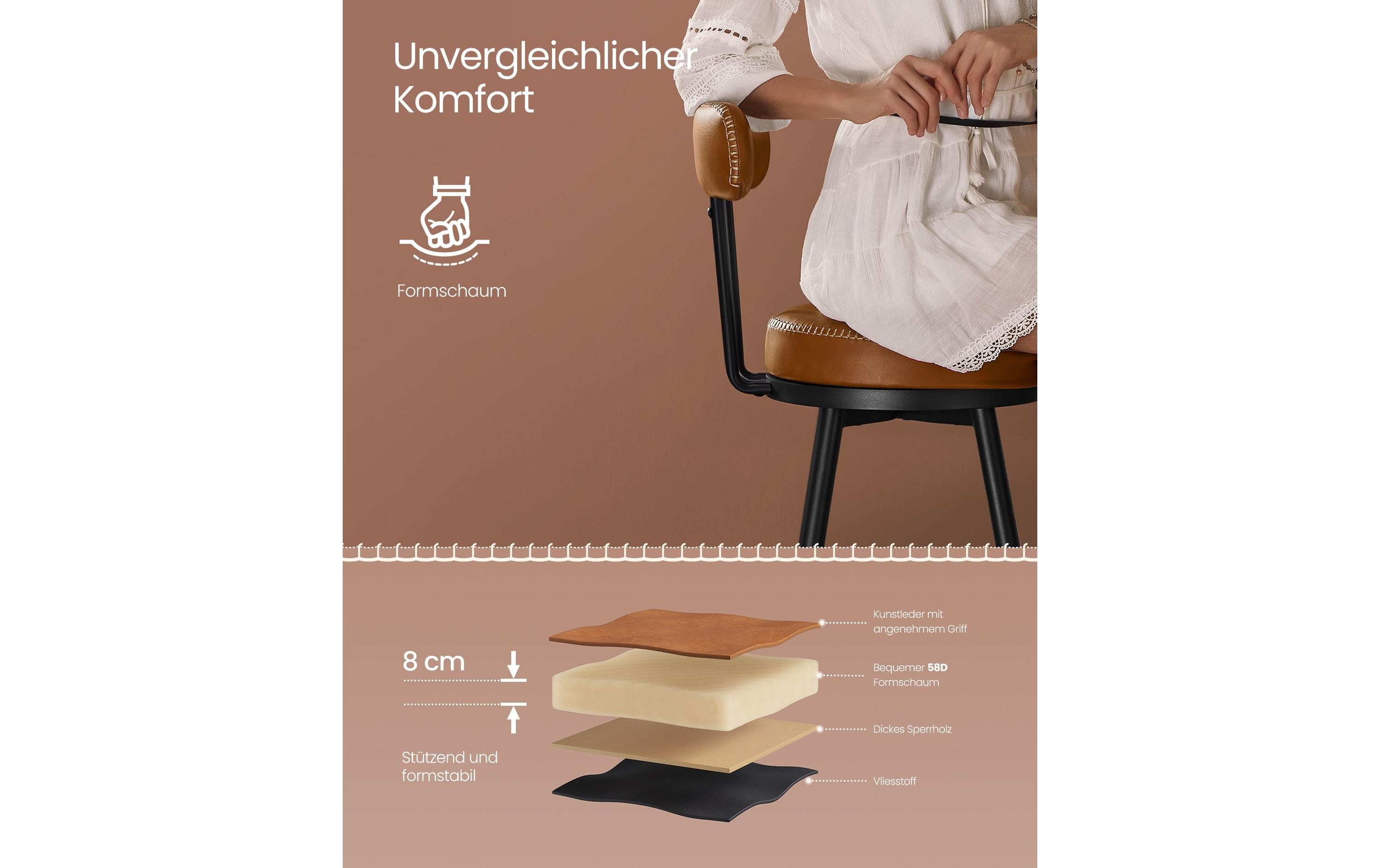 VASAGLE Barhocker 2 Stück 56 x 101.3 cm, Schwarz/Braun