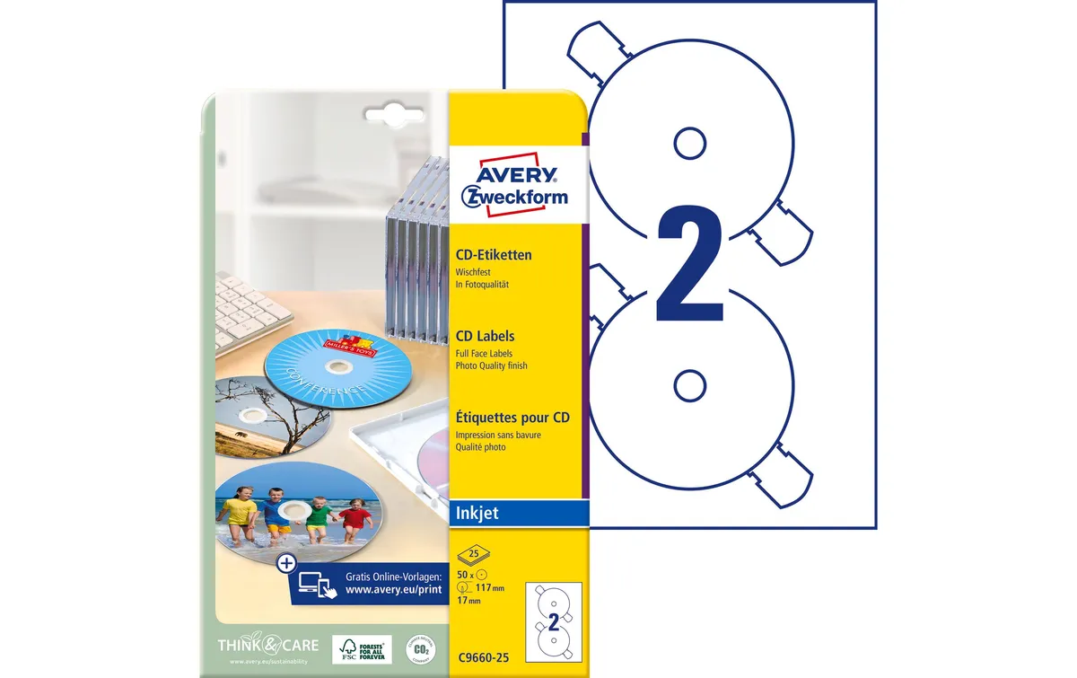 Avery Zweckform CD-Etiketten C9660-25 Ø 117 mm Avery Zweckform CD-Etiketten C9660-25 Ø 117 mm