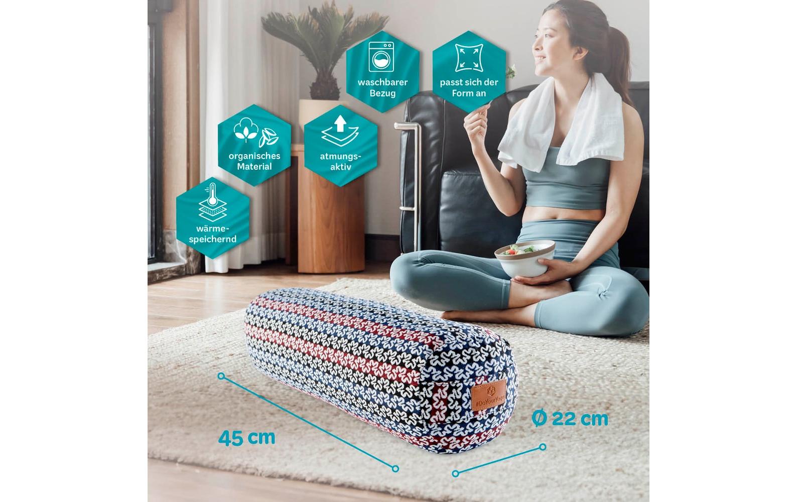 DoYourYoga Yoga-Bolster Tarik, Dinkelspelz, Mehrfarbig/Blau