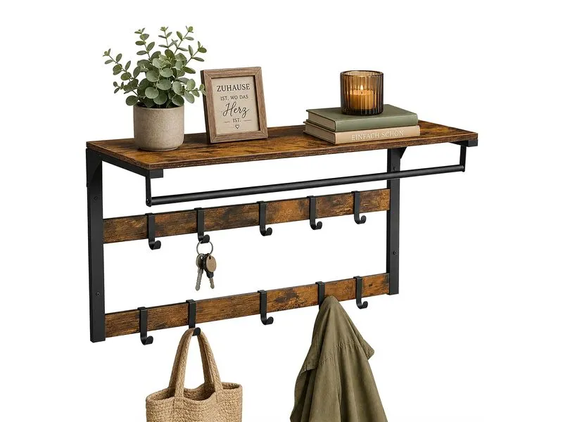 relaxdays Wandgarderobe 80 cm x 42 cm, Schwarz/Braun relaxdays Wandgarderobe 80 cm x 42 cm, Schwarz/Braun