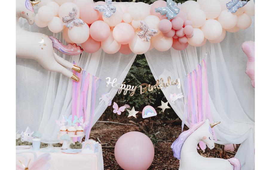 Partydeco Girlande Happy Birthday Einhörner, Rosa/Gold, 230 x 17.5 cm