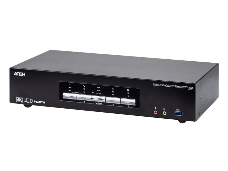 Aten Aten KVM-Switch 4/3-fach Audio/DP/USB, Dual-Port, Display Port, Dreifach-Display Aten Aten KVM-Switch 4/3-fach Audio/DP/USB, Dual-Port, Display Port, Dreifach-Display