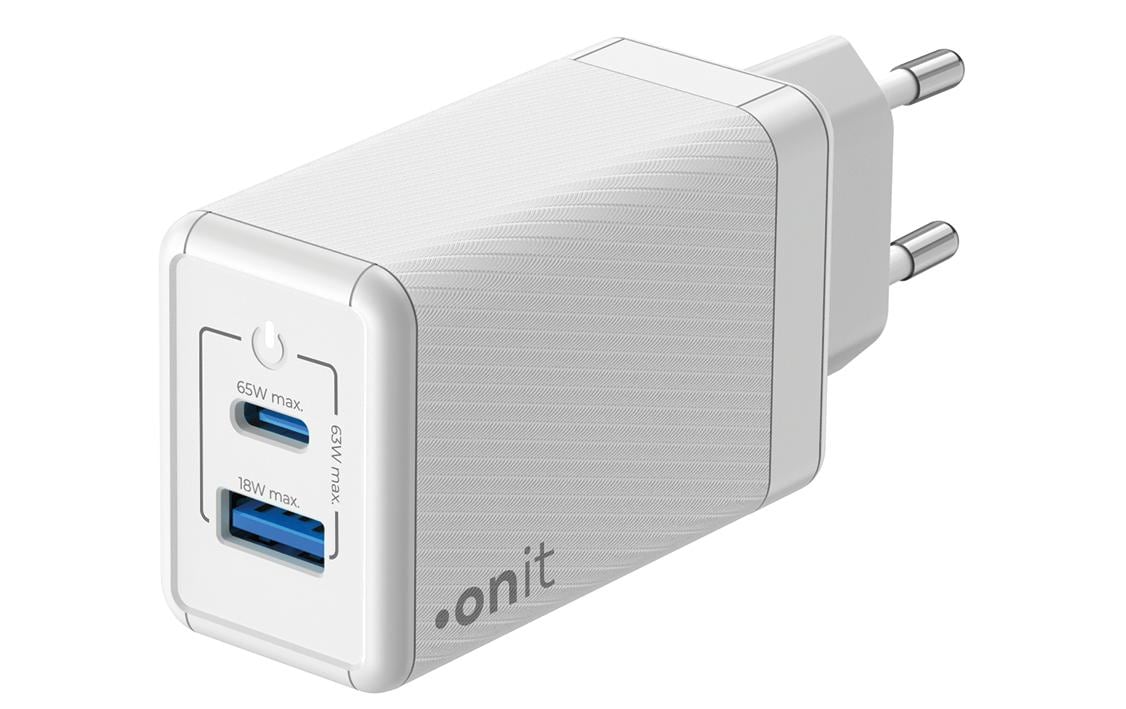 onit USB-Wandladegerät Dual QC4+ 65 W GaN Weiss onit USB-Wandladegerät Dual QC4+ 65 W GaN Weiss