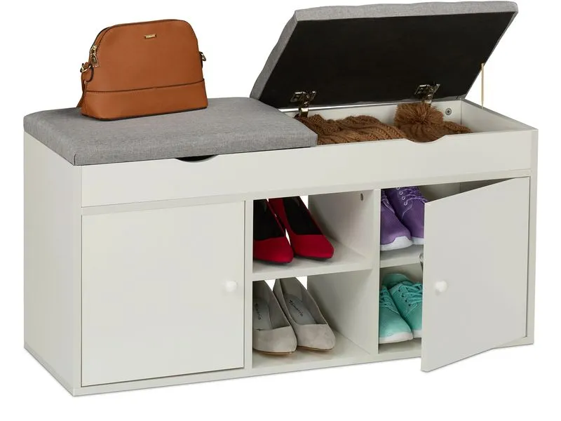 relaxdays Schuhbank mit Sitzfläche, 100 x 49.5 cm, Weiss relaxdays Schuhbank mit Sitzfläche, 100 x 49.5 cm, Weiss