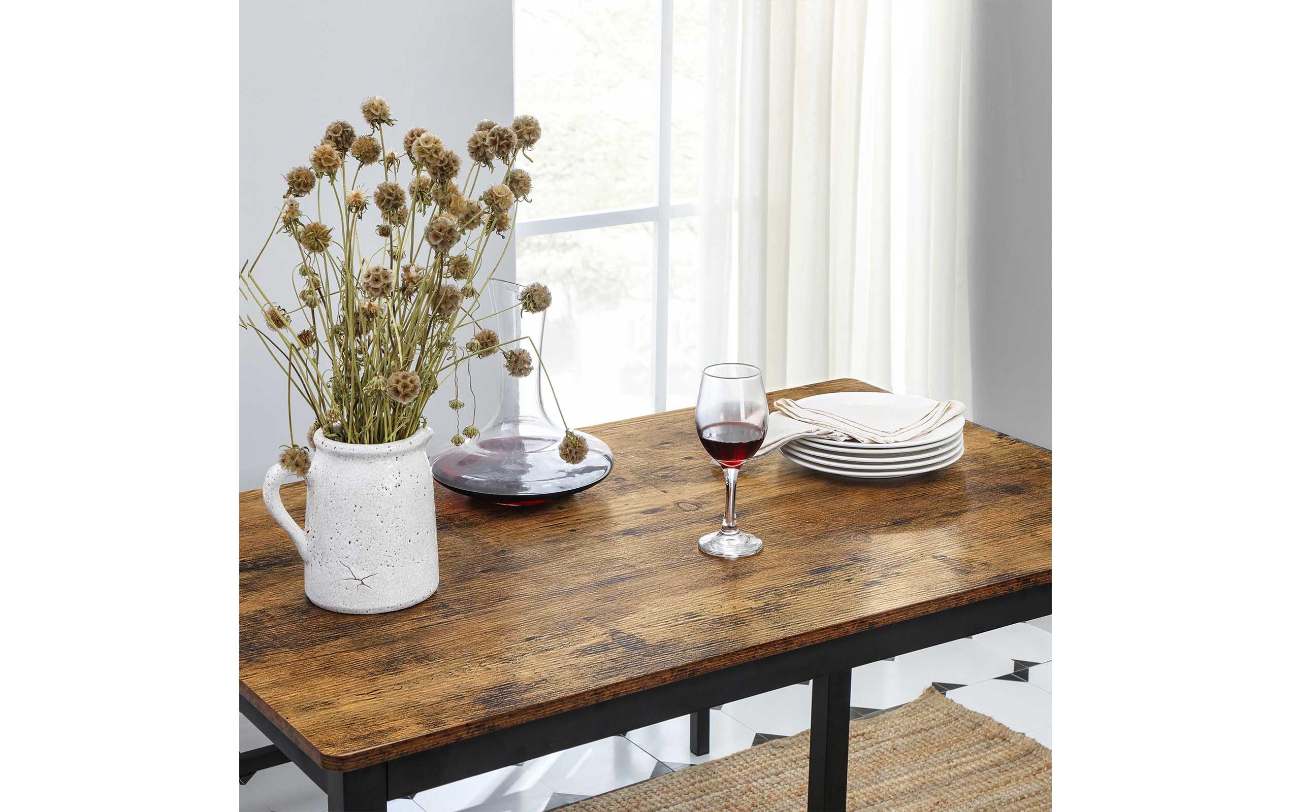 VASAGLE Tisch mit zwei Bänken, Vintagebraun-Schwarz