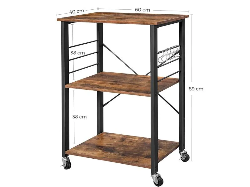 VASAGLE Küchenregal mit 6 Haken 60 x 89 cm, Braun/Schwarz VASAGLE Küchenregal mit 6 Haken 60 x 89 cm, Braun/Schwarz