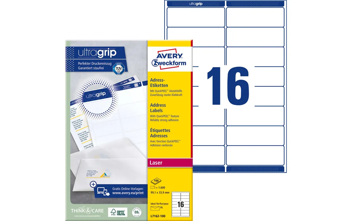 Avery Zweckform Adressetiketten L7162-100 99.1 x 33.9 mm Avery Zweckform Adressetiketten L7162-100 99.1 x 33.9 mm