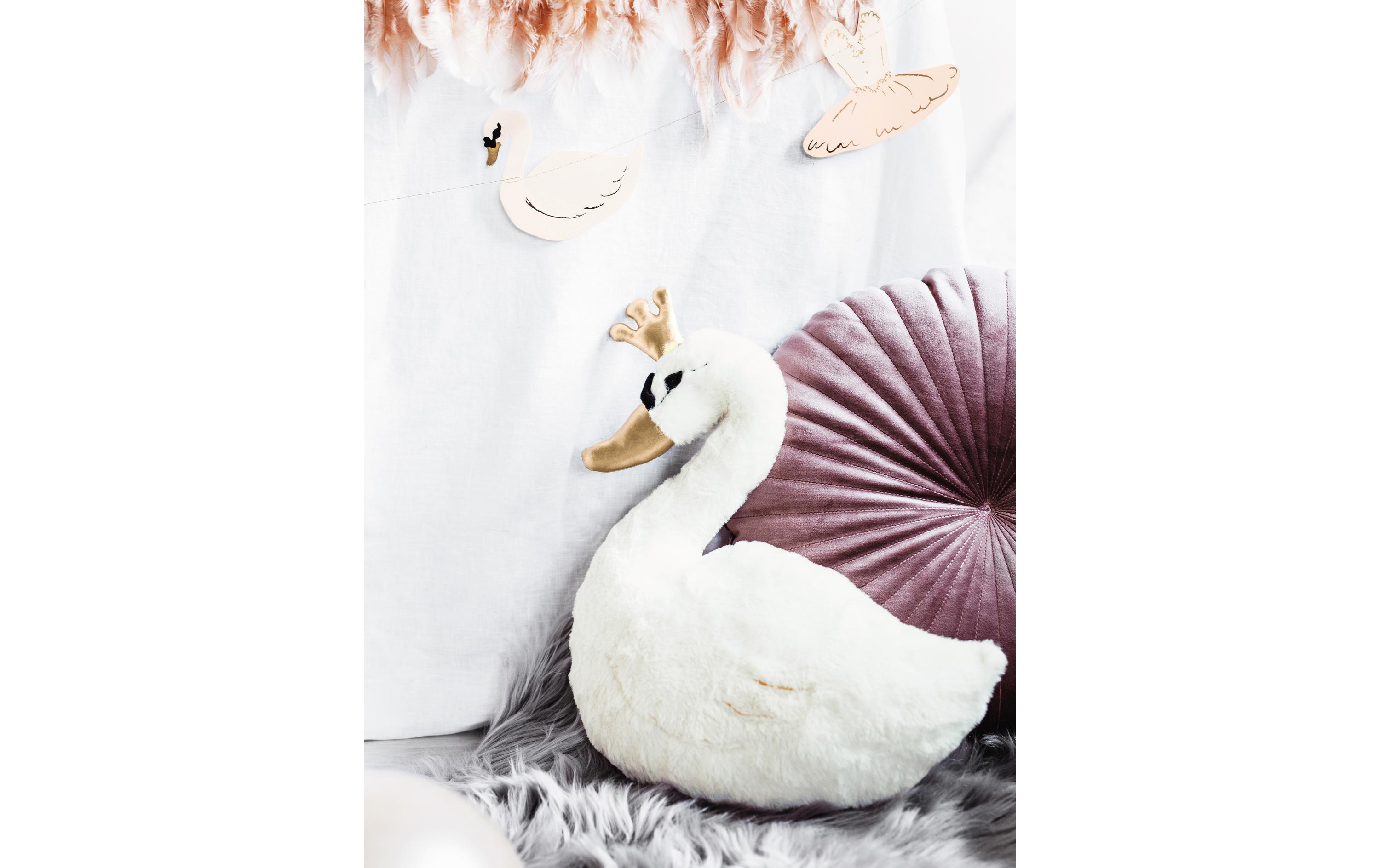 Partydeco Kissen Lovely Swan 34 x 35 cm, Crème/Gold