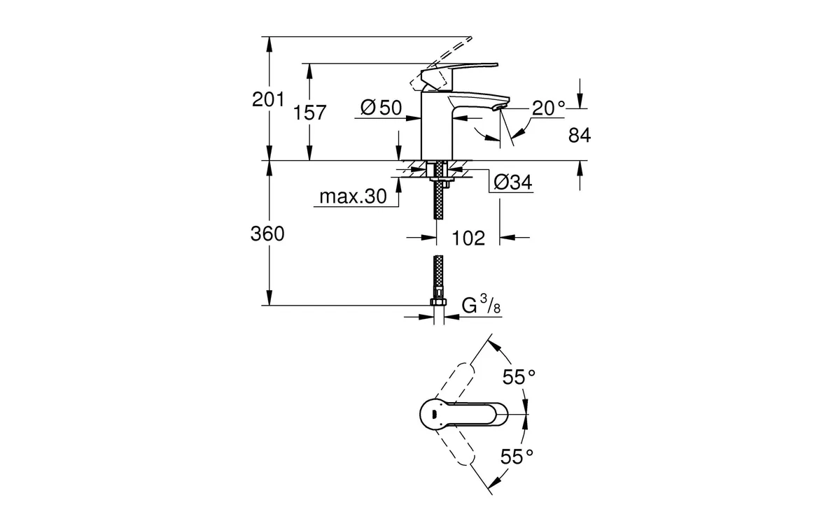 GROHE Lavaboarmatur Eurostyle Cosmopolitan S-Size 1/2, Chrom GROHE Lavaboarmatur Eurostyle Cosmopolitan S-Size 1/2, Chrom
