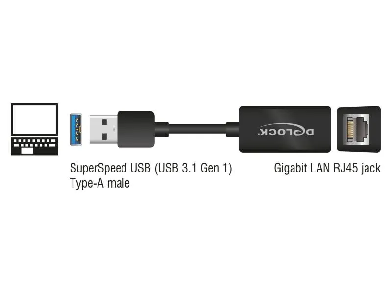 Delock Netzwerk-Adapter USB-A - RJ45 1Gbps, Schwarz