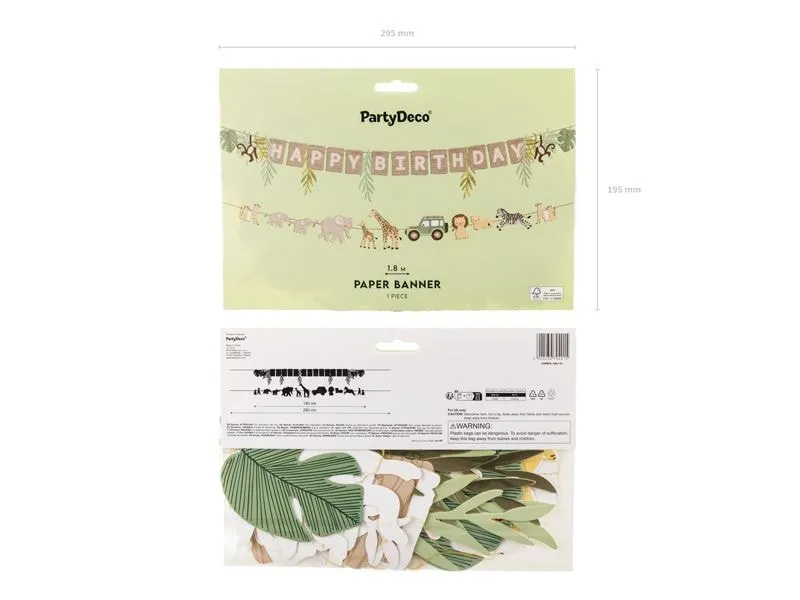 Partydeco Banner Happy Birthday Safari 180 cm