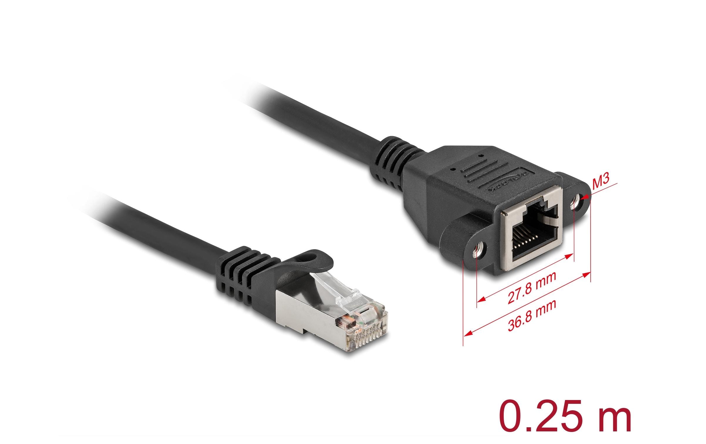 Delock Patchkabel Verlängerungskabel Cat 6A, S/FTP, 0.25 m, Schwarz