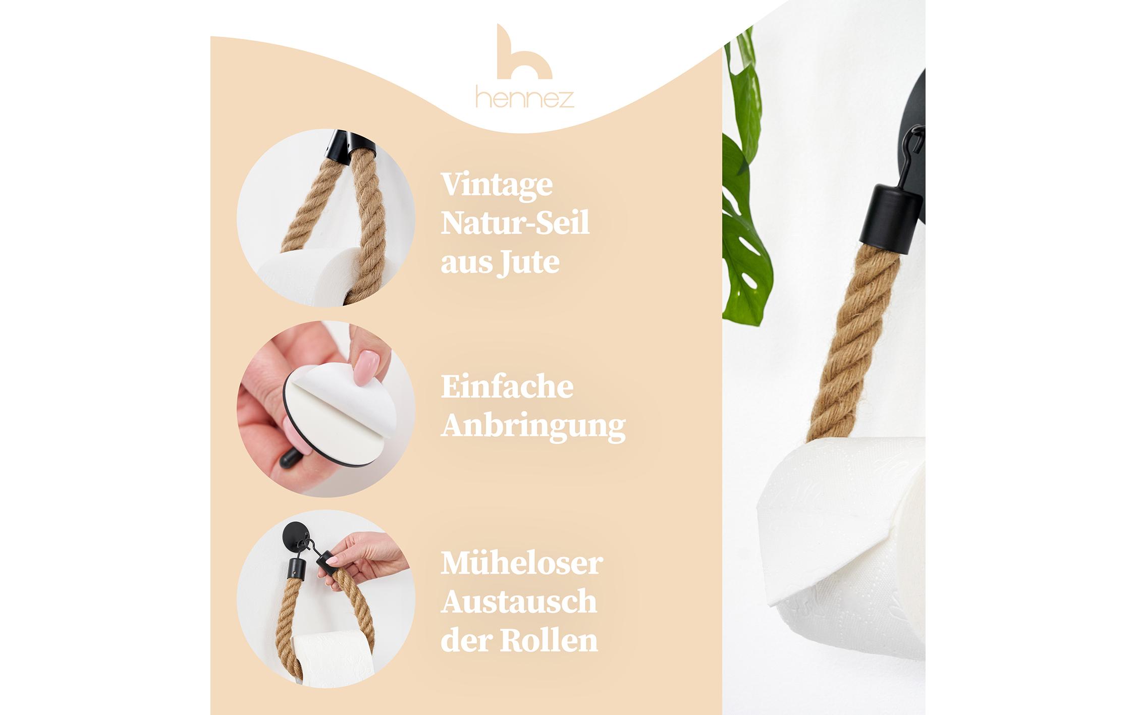 Hennez Toilettenpapierhalter Rope Stick Nature/Schwarz