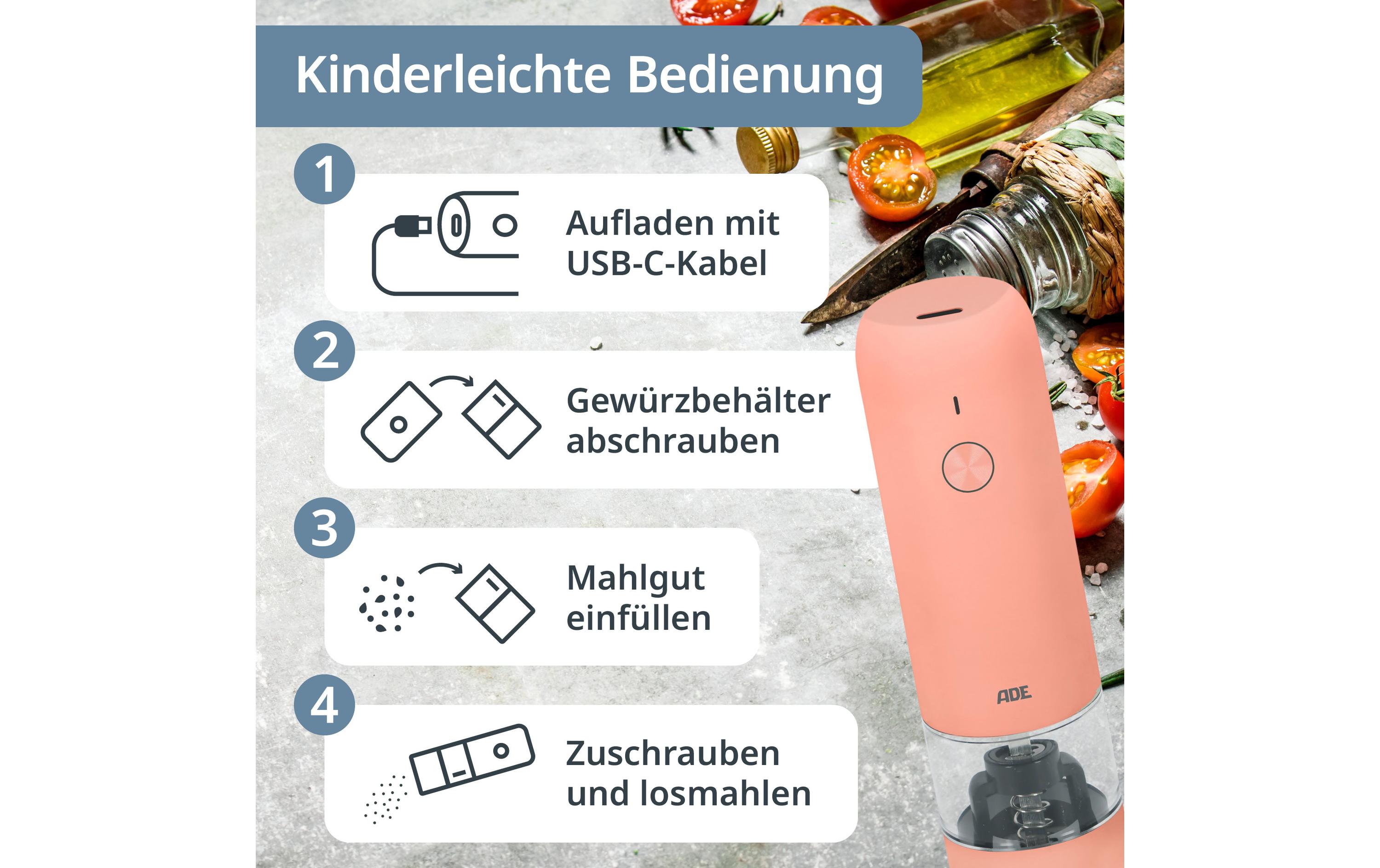 ADE Salz- und Pfeffermühle 13.9 cm, Koralle