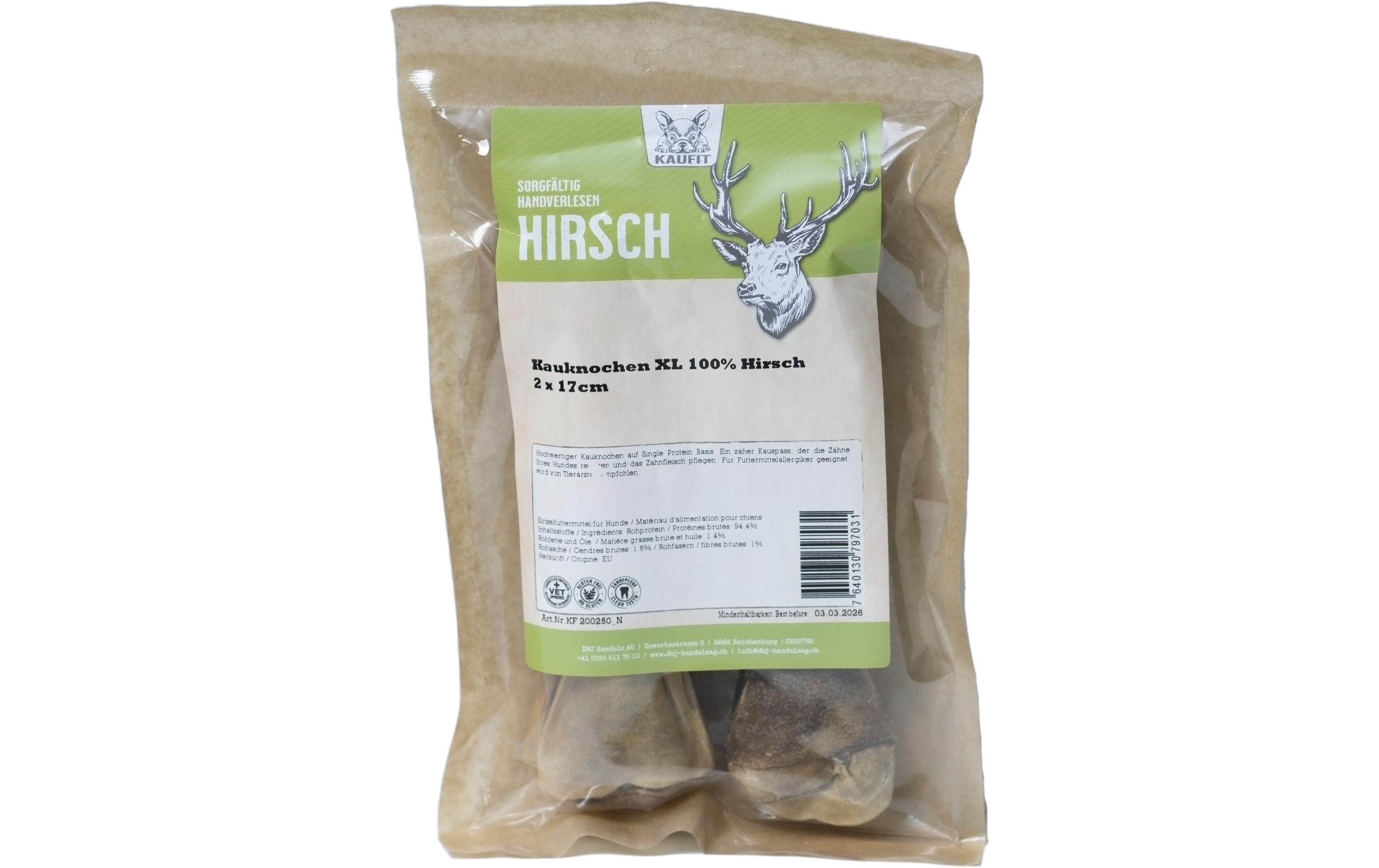 Kaufit Kauknochen Hirsch, 17 cm, 225 g, 2 Stück Kaufit Kauknochen Hirsch, 17 cm, 225 g, 2 Stück