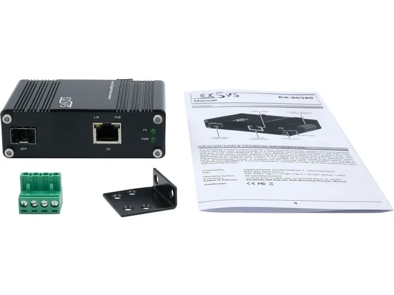 Exsys Medienkonverter EX-60340, 60W, SFP, mit PoE+