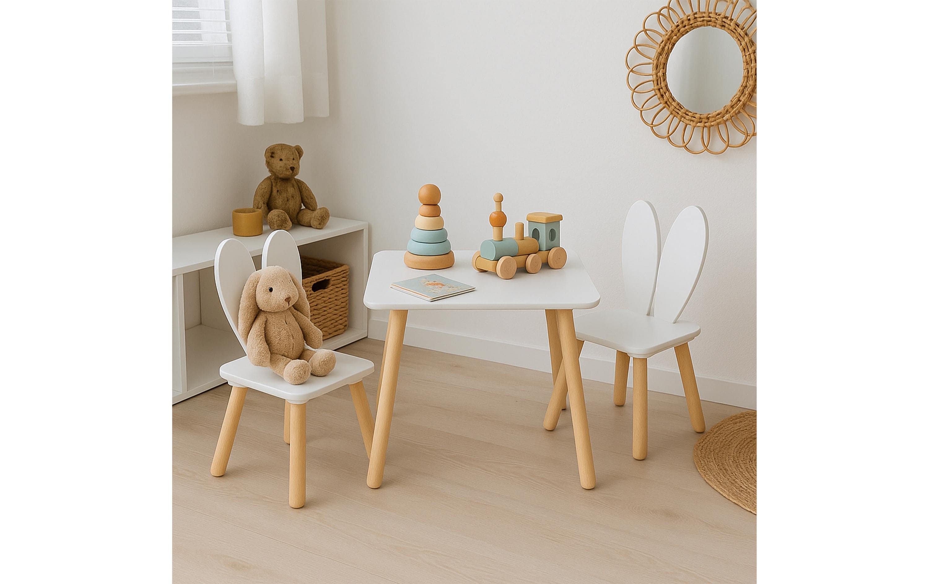 relaxdays Kindersitzgruppe Kaninchenohren Hellbraun; Weiss