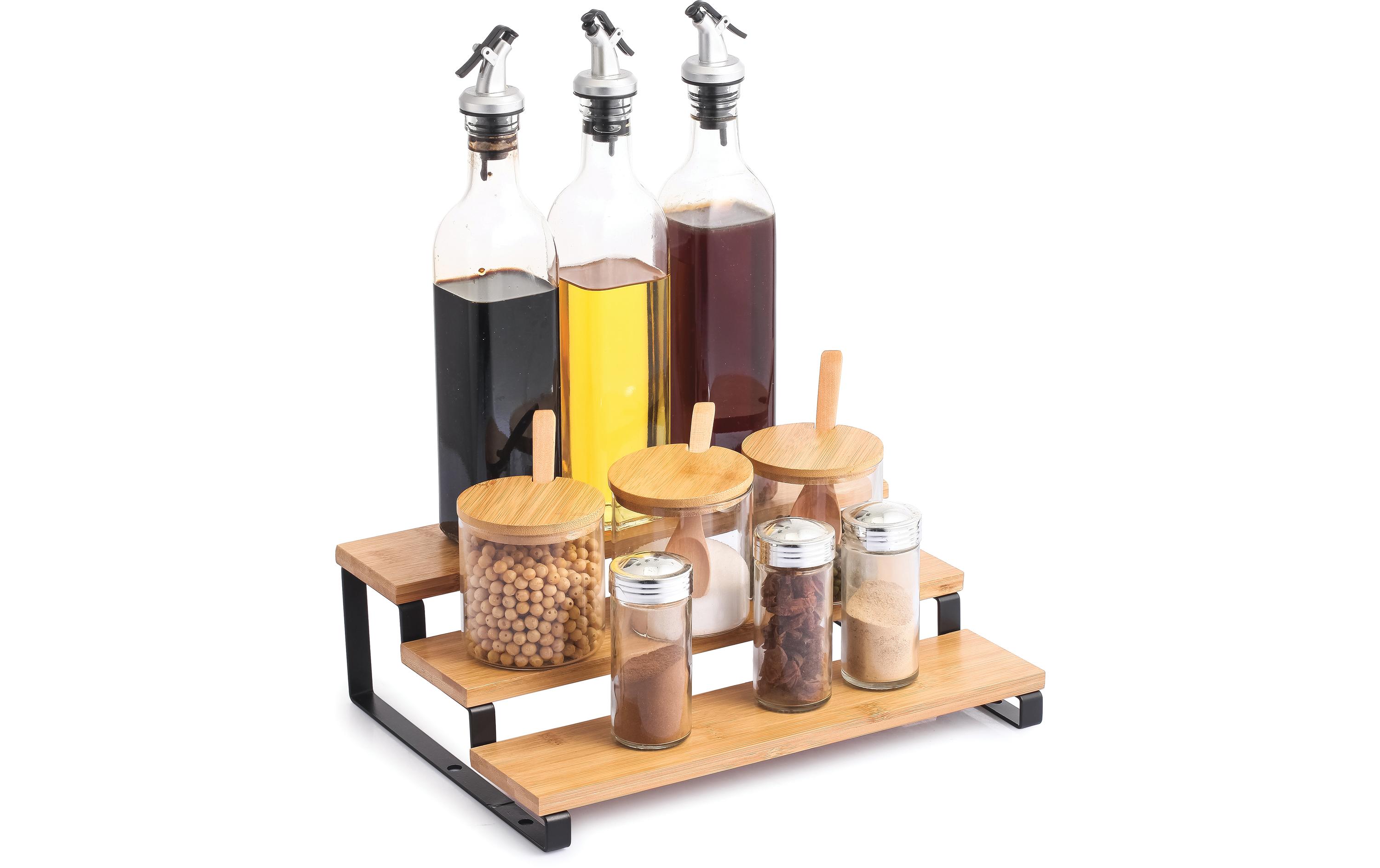 MSV Küchenregal für Gewürze 32 x 23.5 x 9.4 cm, Nature/Schwarz