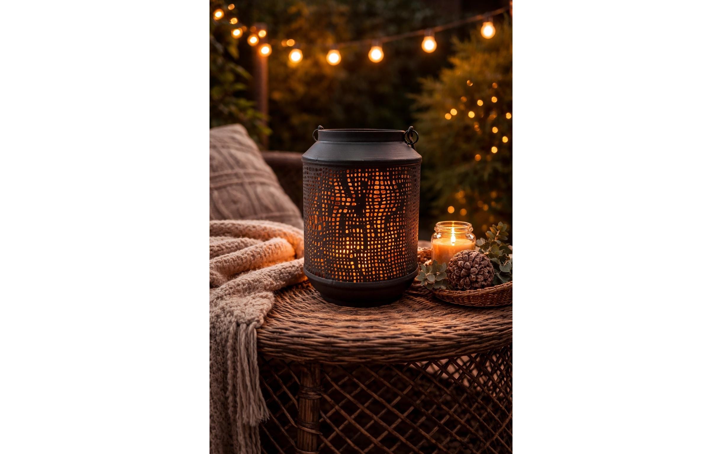 CHALET Windlicht Alpenglühen mit Henkel L 10 x 10 x 14 cm, Schwarz