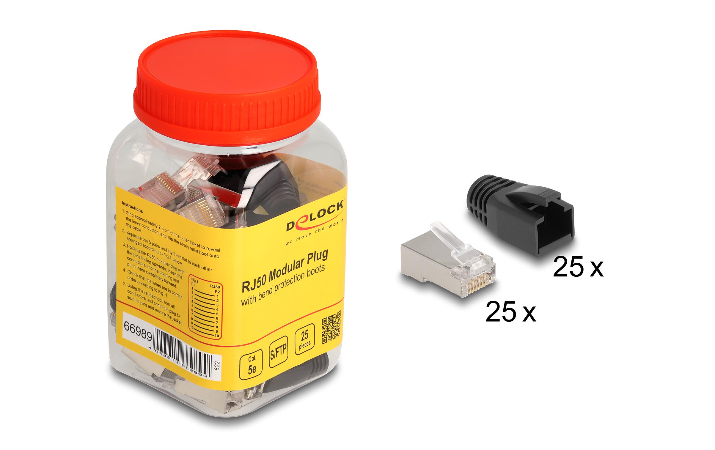 Delock Stecker RJ50, S/FTP, Cat.5e 25 Stück, Schwarz Delock Stecker RJ50, S/FTP, Cat.5e 25 Stück, Schwarz