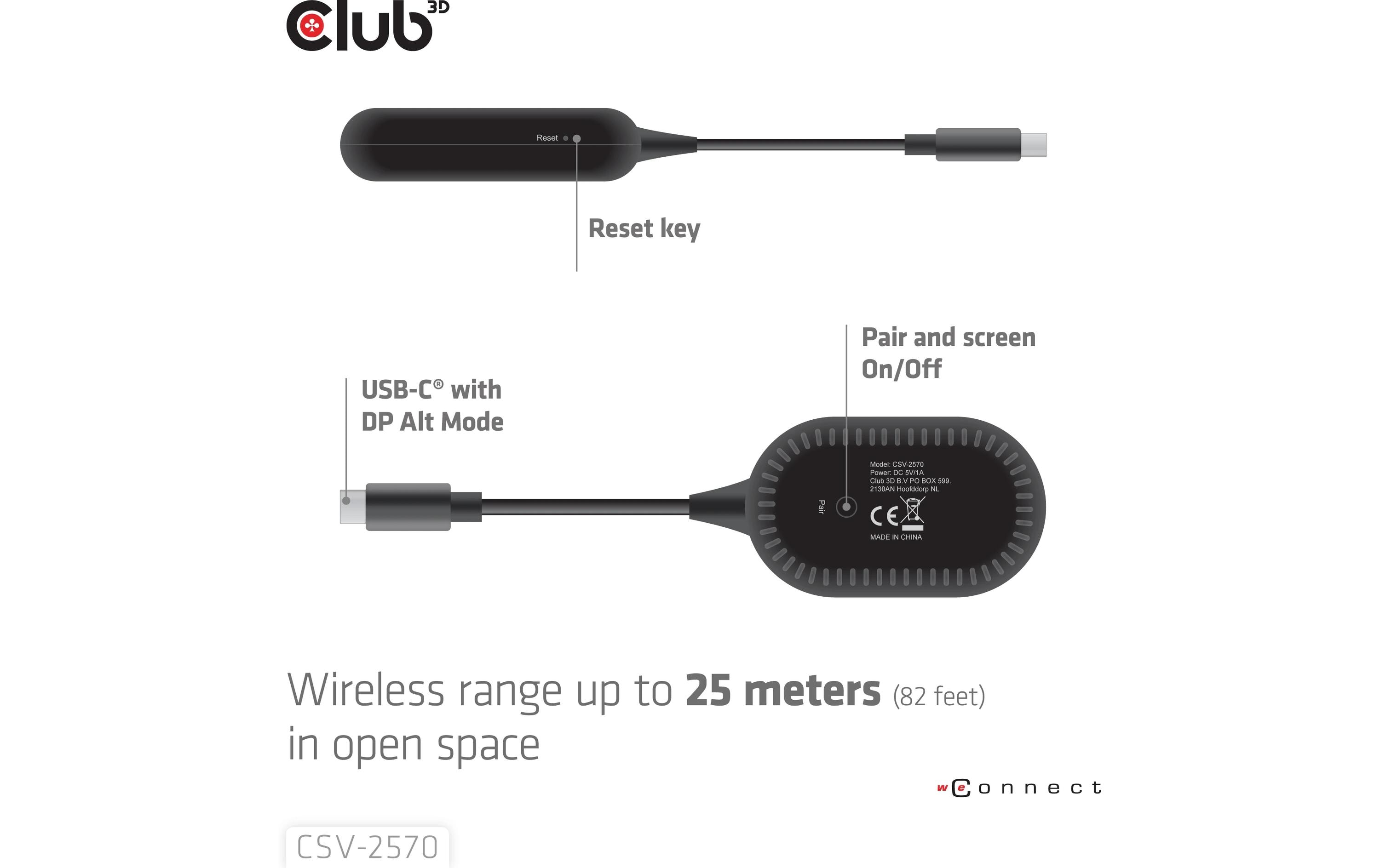 Club 3D CSV-2570 Drahtloser Sender und -Empfänger USB Type-C - HDMI