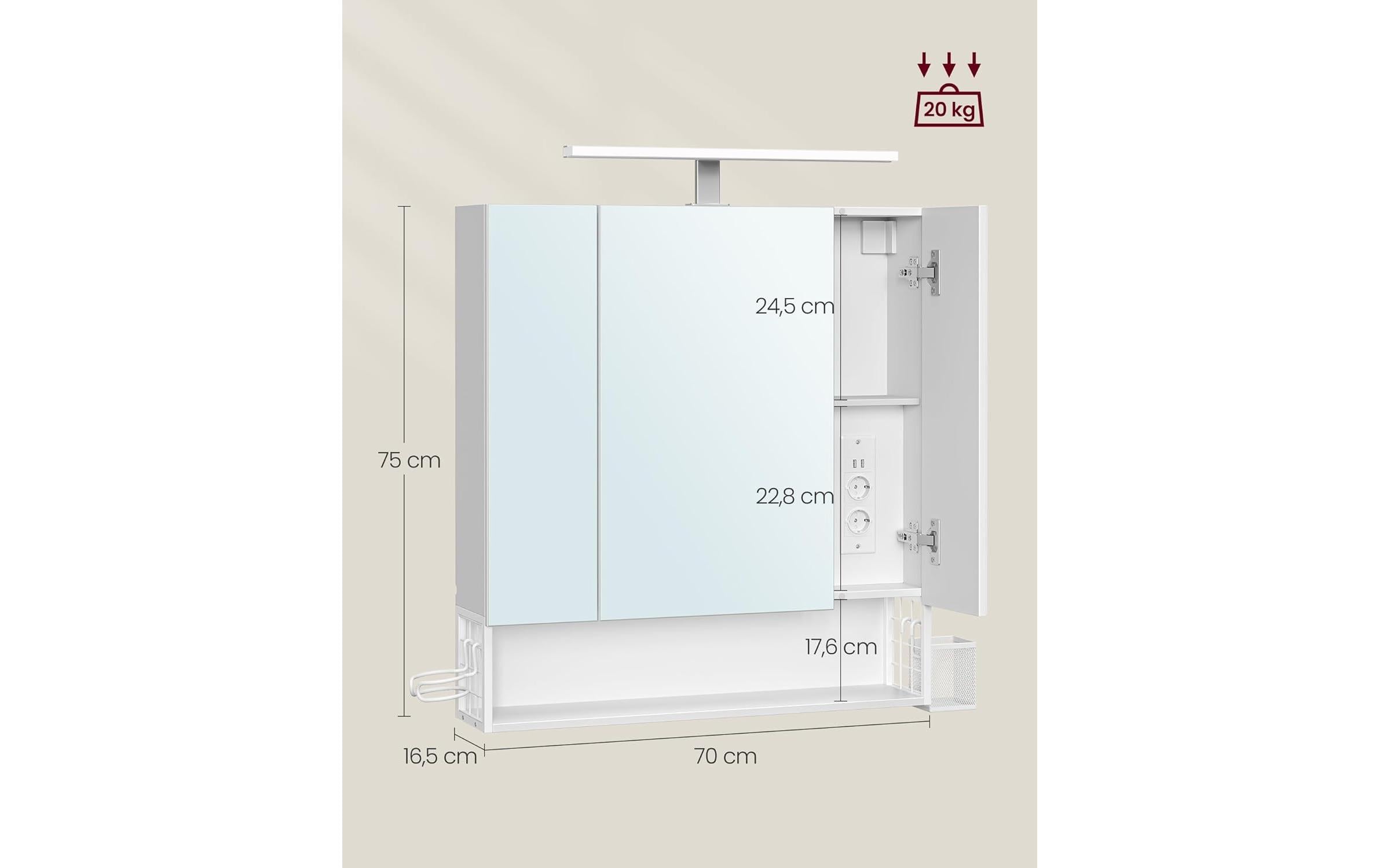 VASAGLE Spiegelschrank 16,5 x 70 x 75 cm