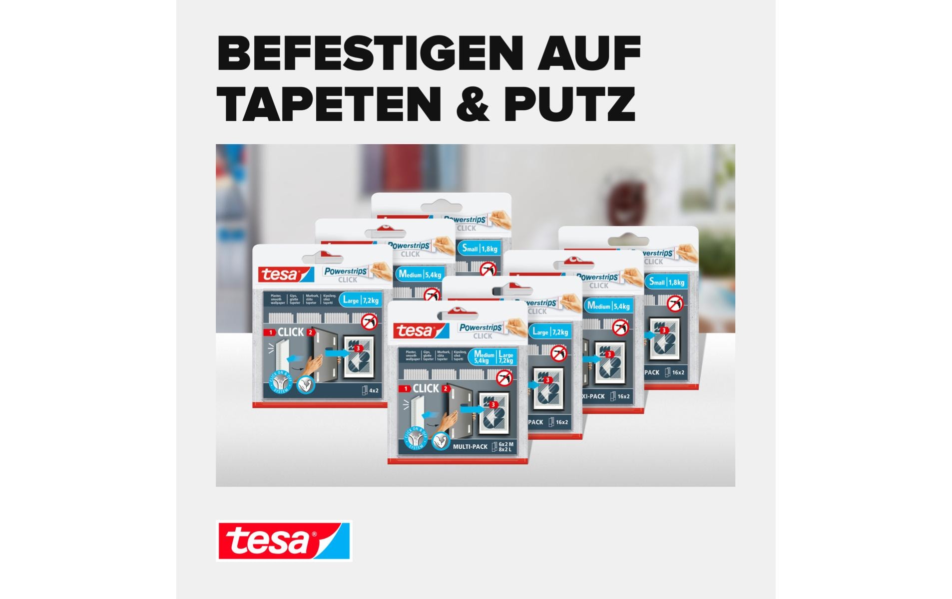tesa Montagestreifen Powerstrips CLICK Medium 16 Paar, 5.4 kg