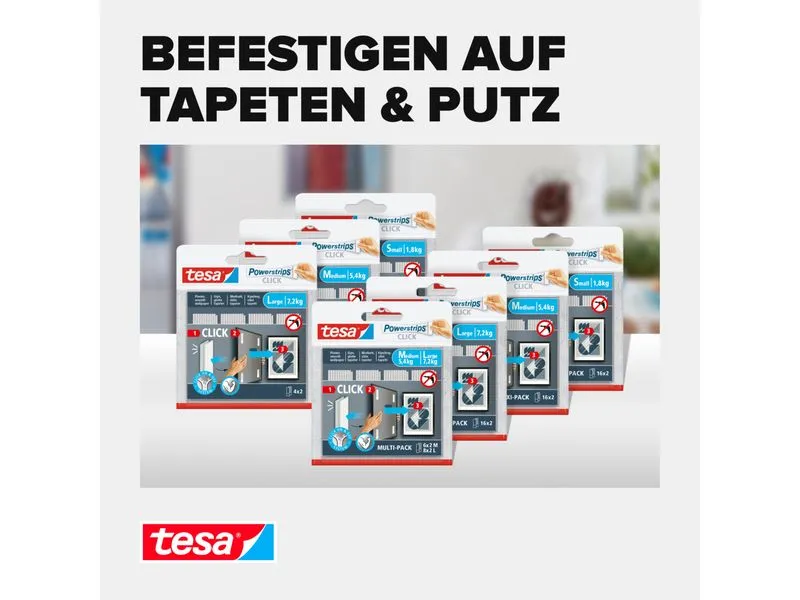 tesa Montagestreifen Powerstrips CLICK Medium 16 Paar, 5.4 kg tesa Montagestreifen Powerstrips CLICK Medium 16 Paar, 5.4 kg