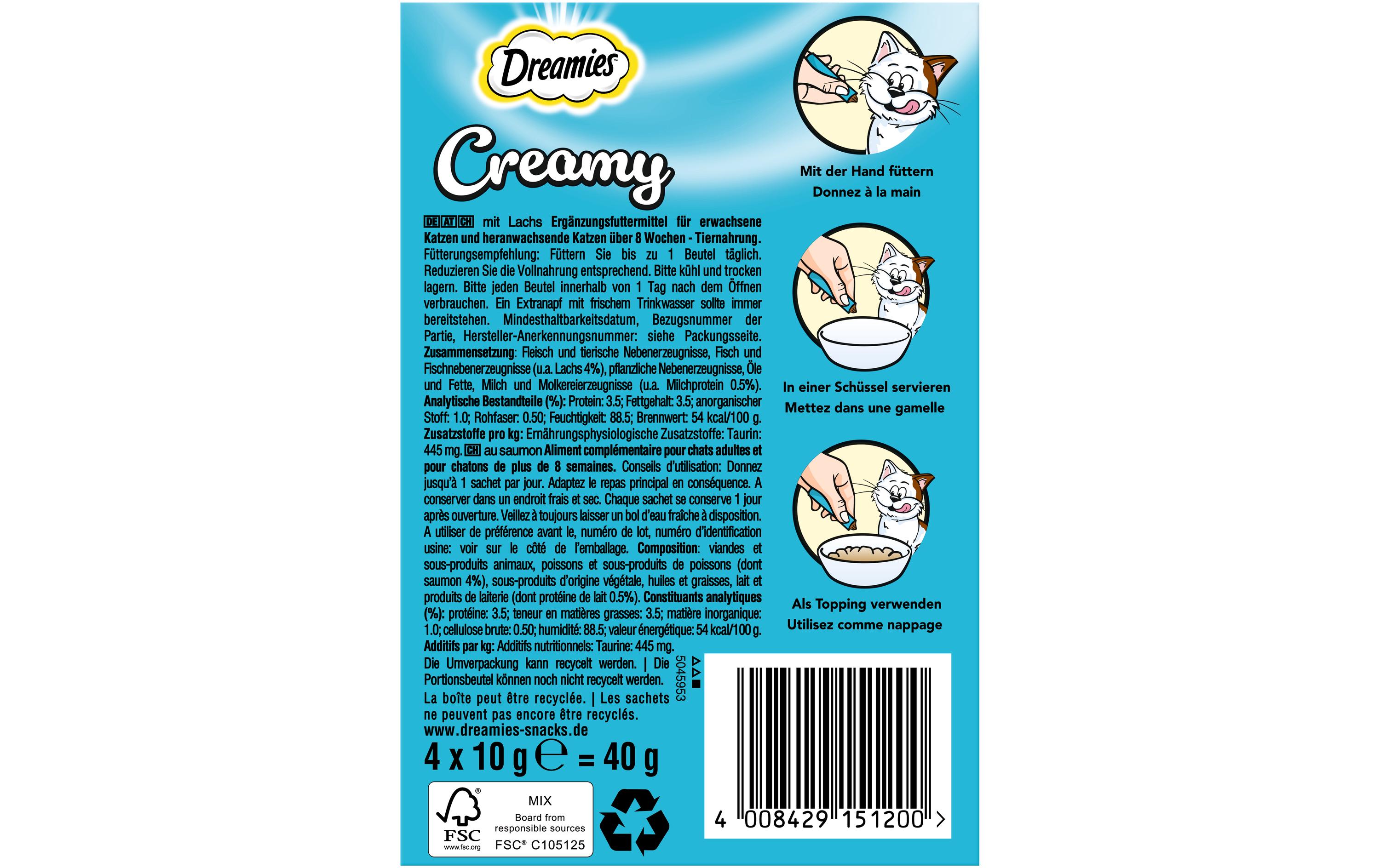 Dreamies Katzen-Snack Creamy Lachs, 4 x 10g