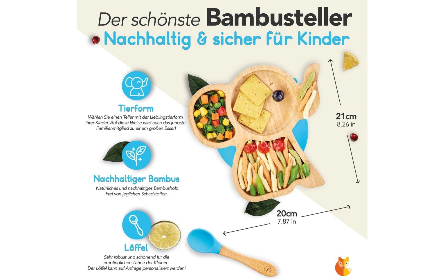 Kleinfuchs Kinderteller Bambus Elefant Blau