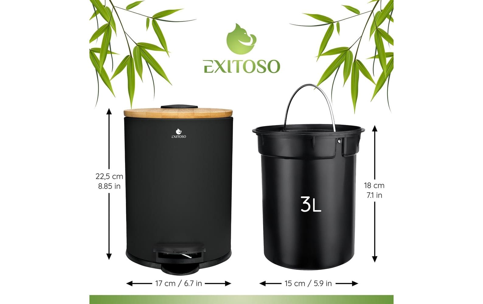 Exitoso Tretmülleimer mit Softclose-Deckel 3 l, Schwarz