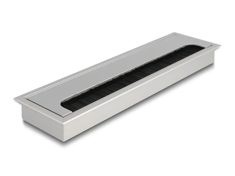 Delock Einbaurahmen für Tisch mit Bürste 280x80x28mm, Silber Delock Einbaurahmen für Tisch mit Bürste 280x80x28mm, Silber