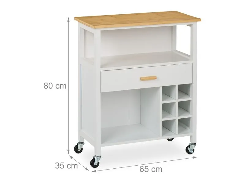 relaxdays Küchenwagen mit Weinregal 80 x 65 x 35 cm, Weiss relaxdays Küchenwagen mit Weinregal 80 x 65 x 35 cm, Weiss