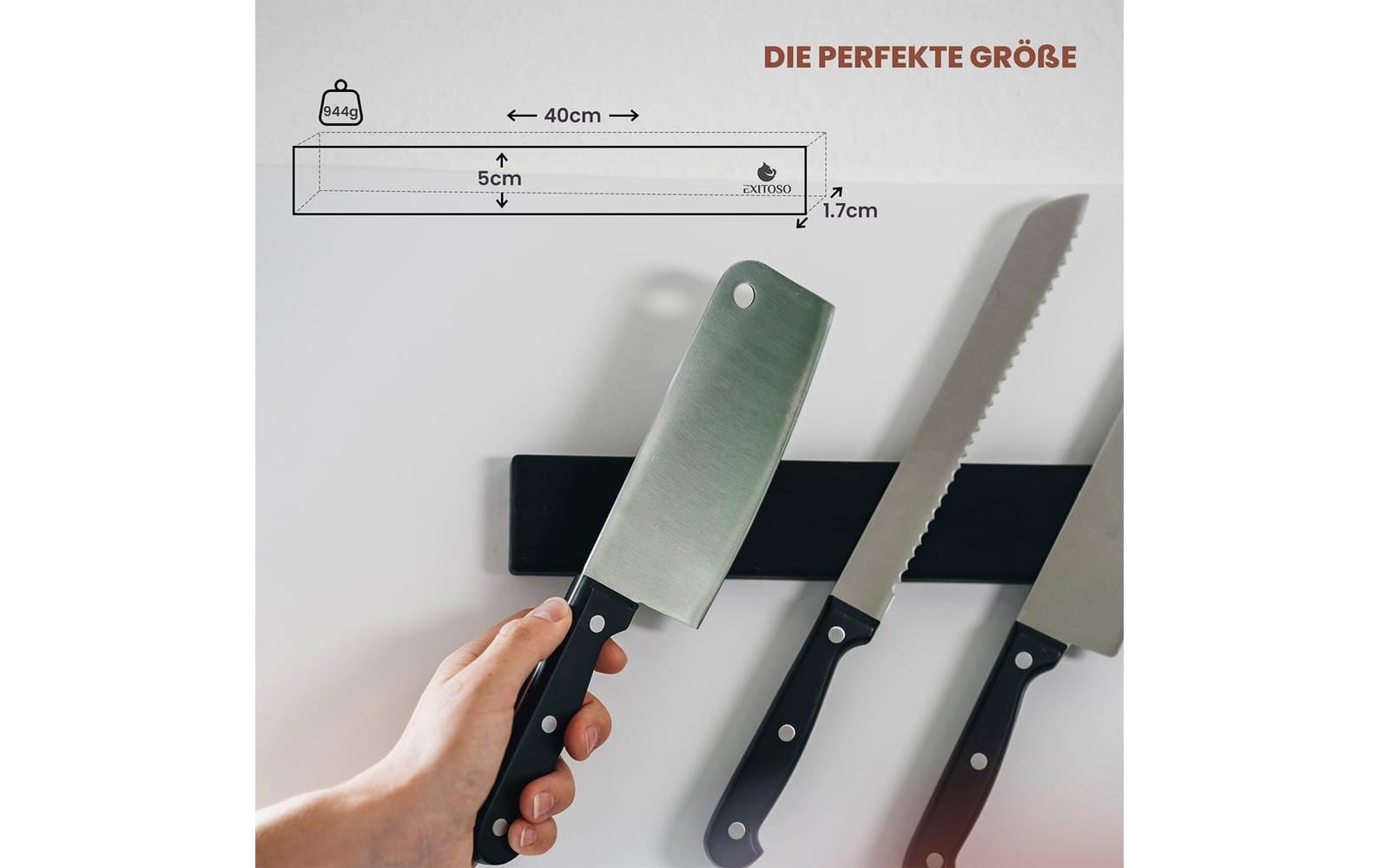 Exitoso Magnetschiene für Messer Schwarz 40 cm
