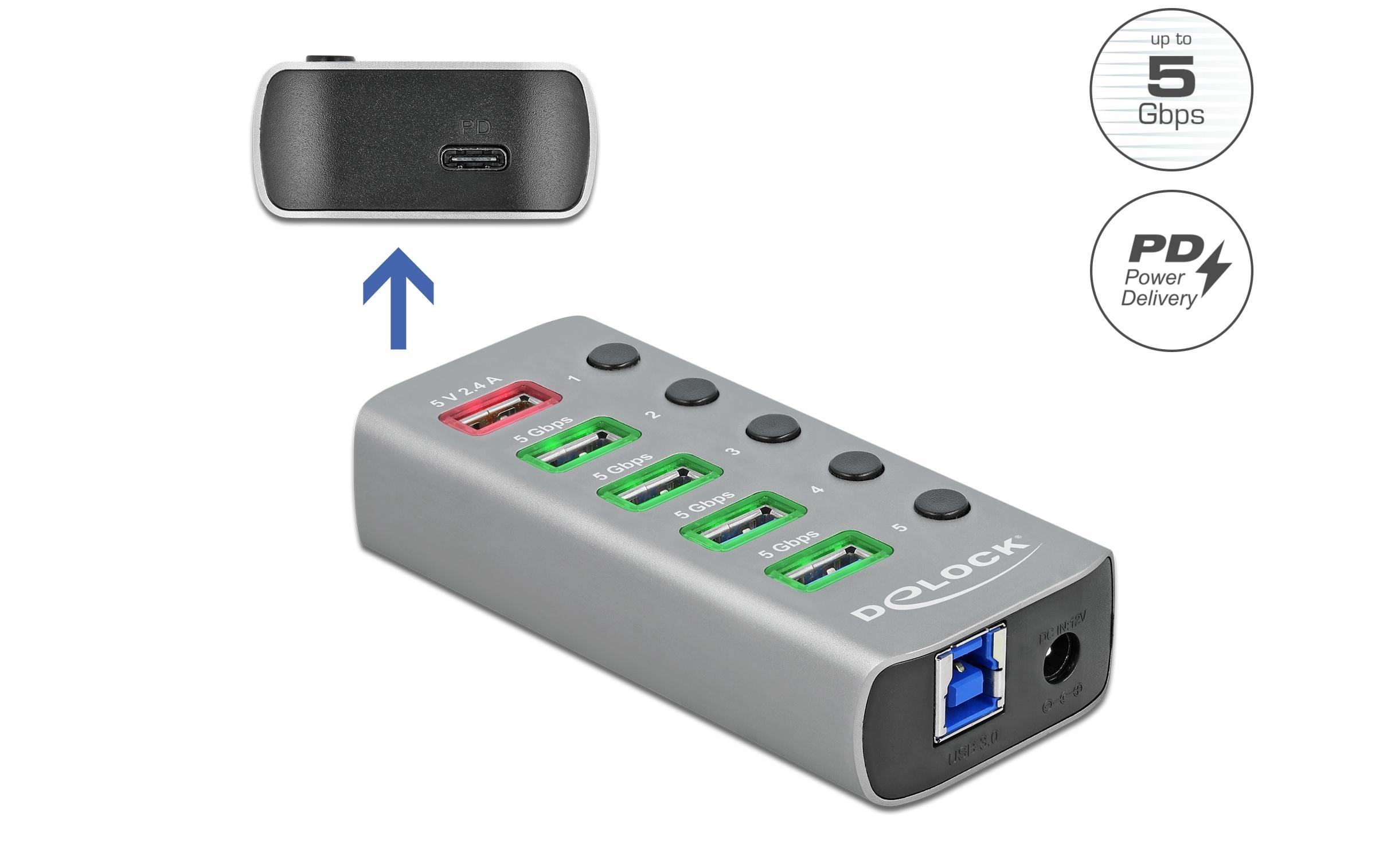 Delock USB-Hub 63263 USB 3.0 - 4x USB-A / 2x Ladeanschluss Delock USB-Hub 63263 USB 3.0 - 4x USB-A / 2x Ladeanschluss