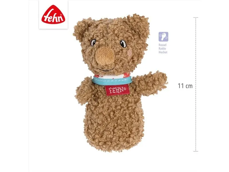 fehn Greifling Mini-Rassel Bär, Braun, Plüsch / Velours, 11 cm
